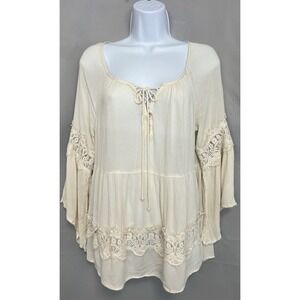 VTG Hollister Women's Bell Sleeve Peasant Top Cream Sz‎ Small Y2K
